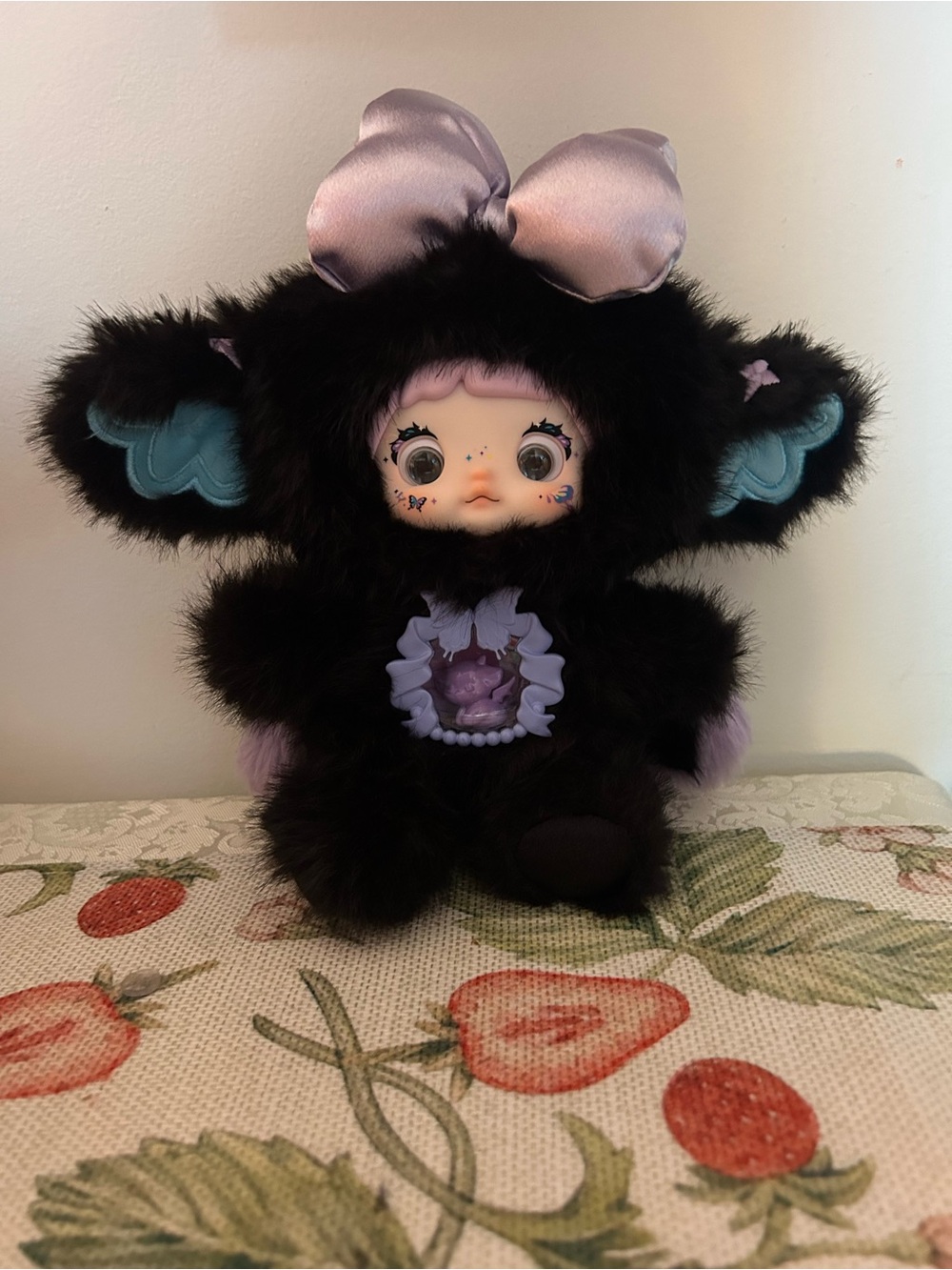 Plush Black and Lavender Nommi Plush Toy with Bow